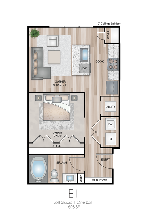 The Southbrook Apartments in Leander, Texas E1 Floor Plan
